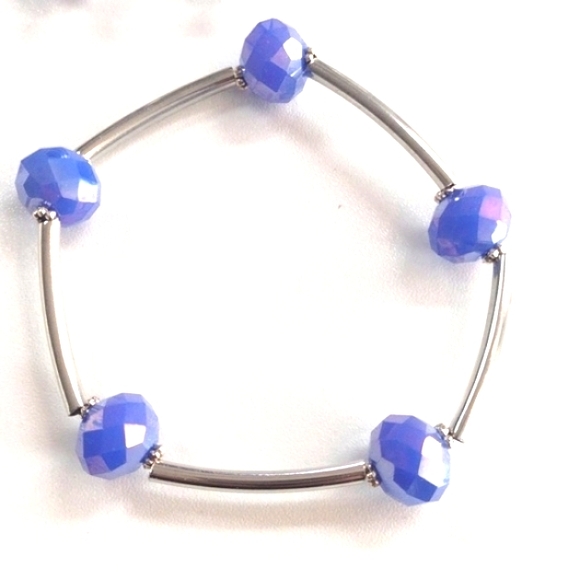 HANDMADE SILVER-PLATED OVER BRASS IRIDESCENT BLUE BRACELET/EARRING SET-NWOT - Picture 3 of 8